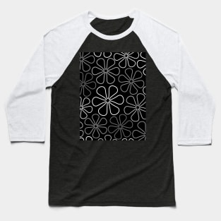 Abstract Flowers White Grays Black Baseball T-Shirt